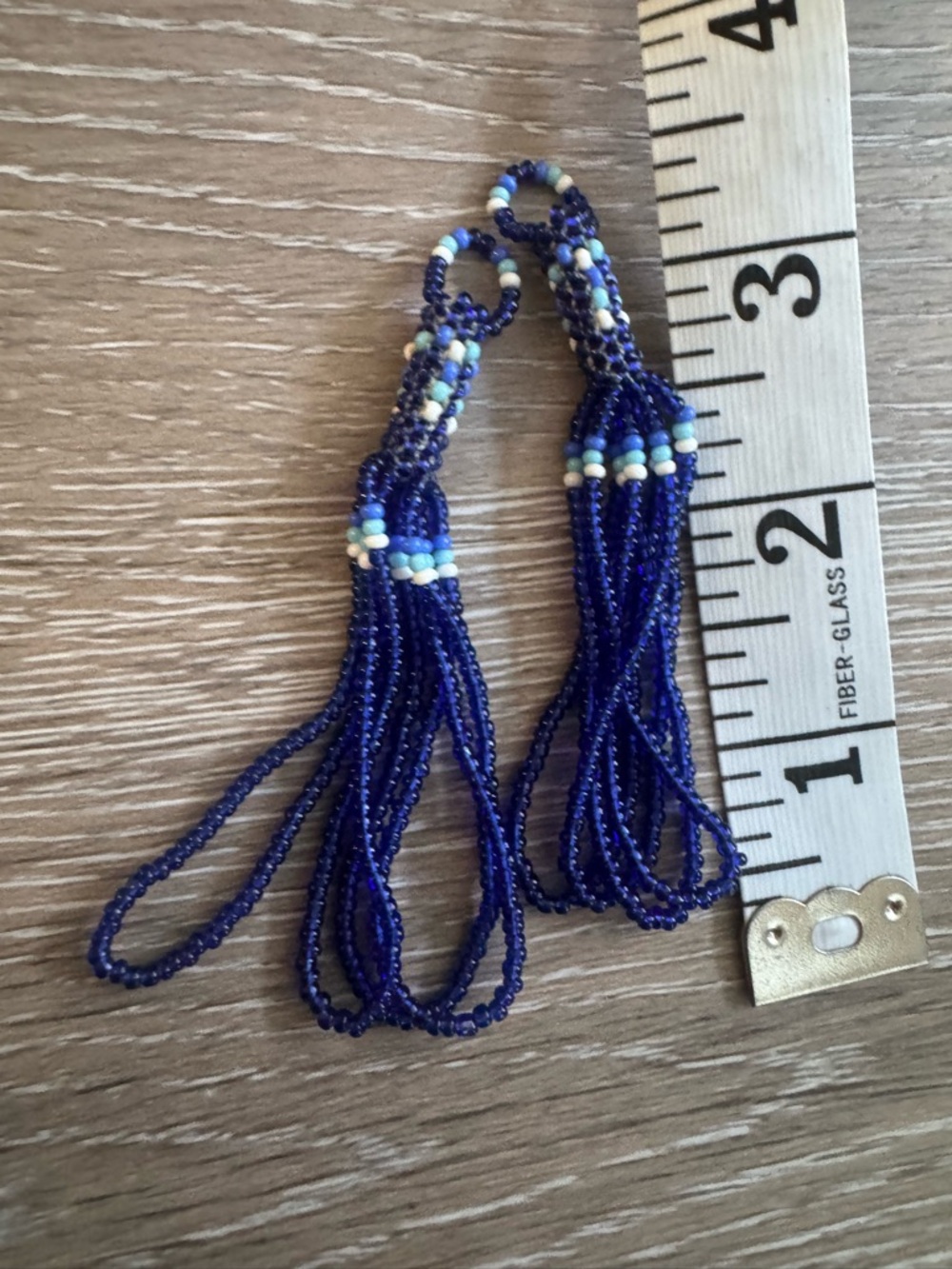 Beaded tassels constructed of blue and white small glass beads jewelry making - Picture 3 of 3